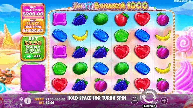 Sweet Bonanza demo modu arayüzü sanal kredilerle risksiz oyunu gösteriyor
